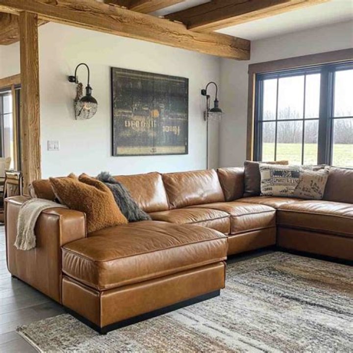Brown leather couch living room