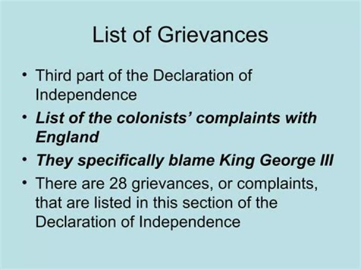 How many grievances did colonists have