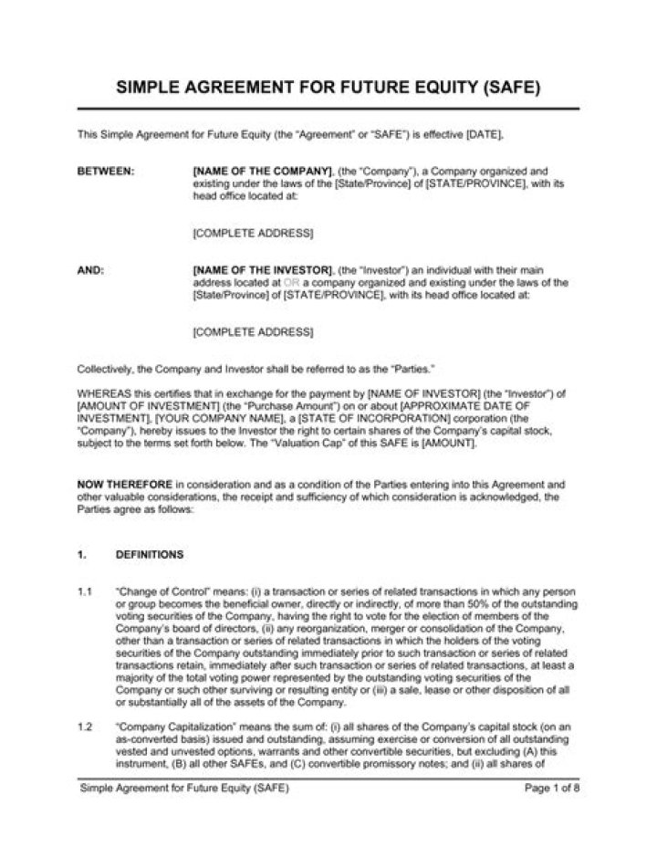 Simple agreement for future equity