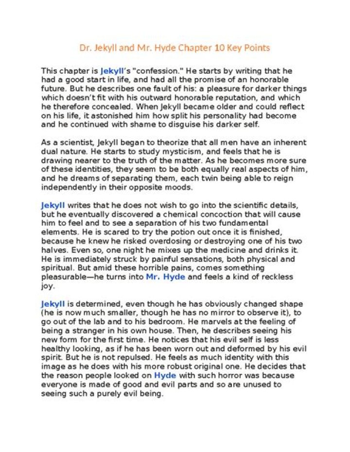 What happens in chapter 10 of Jekyll and Hyde