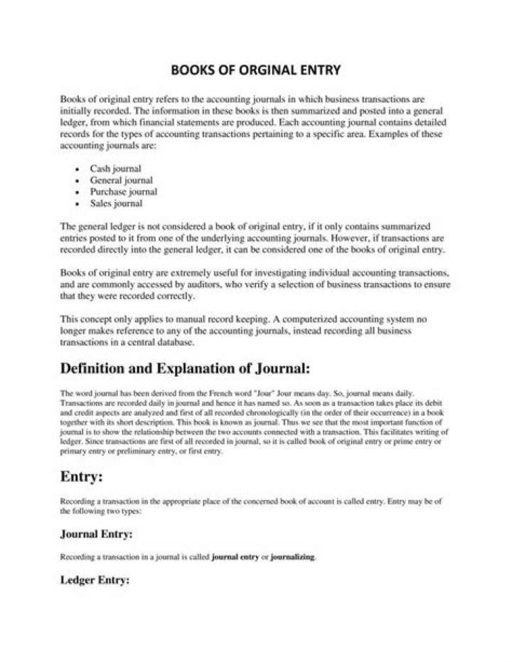 What is the main purpose of the books of original entry