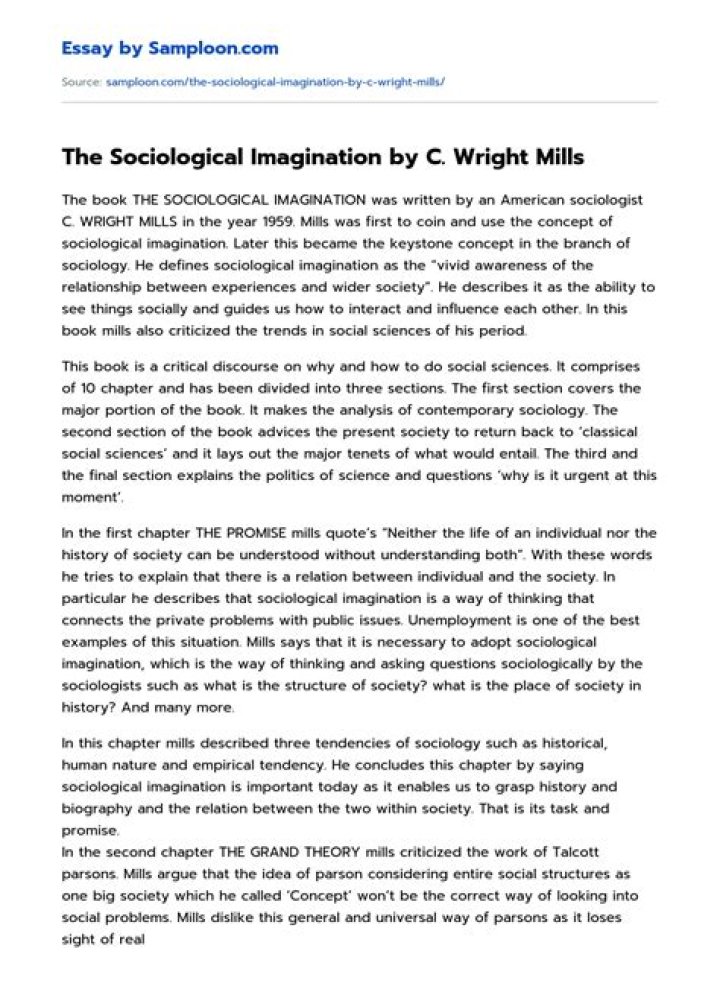 What is the sociological imagination according to C Wright Mills