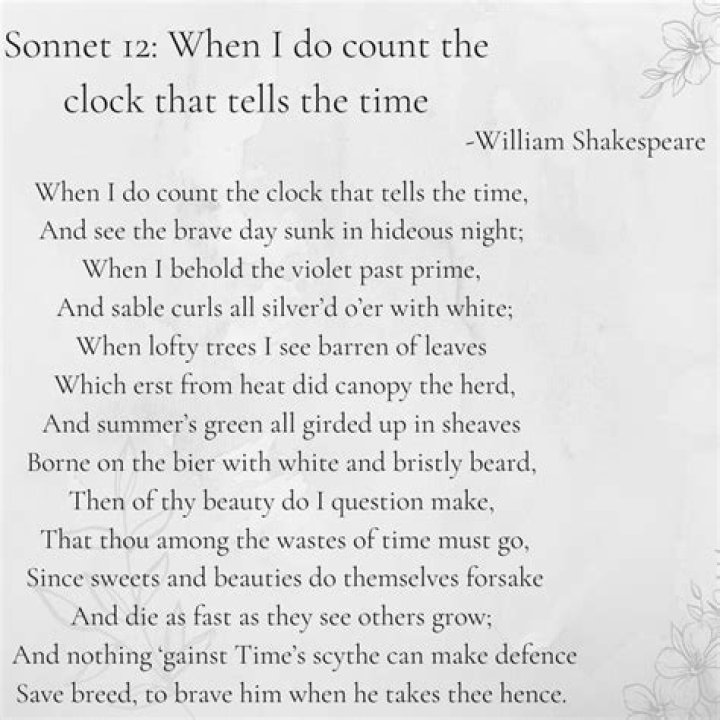 When I do count the clock that tells the time William Shakespeare sonnet 12